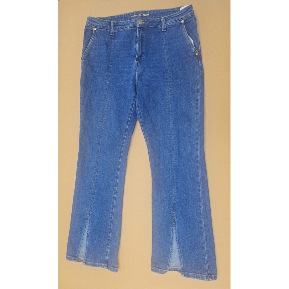 Michael Kors Jeans 14 High Rise Front Seam Split Hem Straight Stretch Denim - Picture 3 of 13